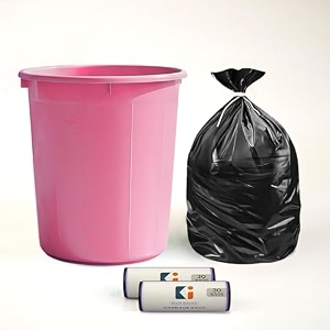 heart home dustbin and garbage bag set  10 l open waste bin with black - 2 roll 19x21 inch disposable bags for home kitchen office  pink