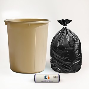 heart home dustbin and garbage bag set  10 l open waste bin with black - 1 roll 19x21 inch disposable bags for home kitchen office  beige