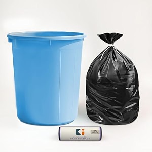 heart home dustbin and garbage bag set  10 l open waste bin with black - 1 roll 19x21 inch disposable bags for home kitchen office  sky blue