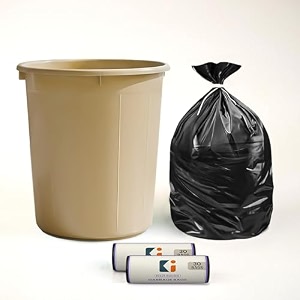 heart home dustbin and garbage bag set  10 l open waste bin with black - 2 roll 19x21 inch disposable bags for home kitchen office  beige