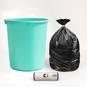 heart home dustbin and garbage bag set  10 l open waste bin with black - 1 roll 19x21 inch disposable bags for home kitchen office  green