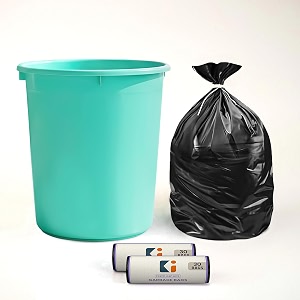 heart home dustbin and garbage bag set  10 l open waste bin with black - 2 roll 19x21 inch disposable bags for home kitchen office  green