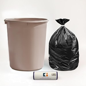 heart home dustbin and garbage bag set  10 l open waste bin with black - 1 roll 19x21 inch disposable bags for home kitchen office  brown