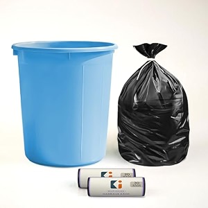 heart home dustbin and garbage bag set  10 l open waste bin with black - 2 roll 19x21 inch disposable bags for home kitchen office  sky blue