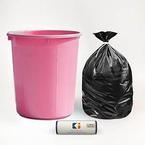 heart home dustbin and garbage bag set  10 l open waste bin with black - 1 roll 19x21 inch disposable bags for home kitchen office  pink