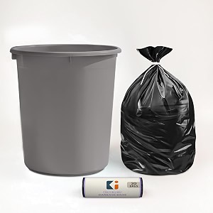 heart home dustbin and garbage bag set  10 l open waste bin with black - 1 roll 19x21 inch disposable bags for home kitchen office  grey