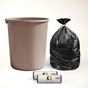 heart home dustbin and garbage bag set  10 l open waste bin with black - 2 roll 19x21 inch disposable bags for home kitchen office  brown