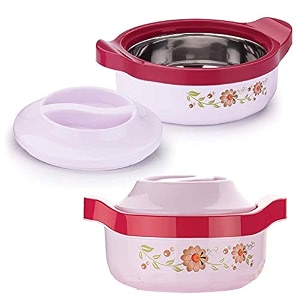 heart home floral design 2 pieces plastic insulated steel casseroles1500 ml light pink - cthh14659