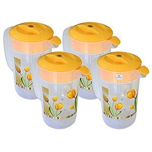 heart home flower printed plastic water amp juice jug drinking beverage jugwith lid for daily uses 24 ltr- pack of 4 orange-hs42kubmart25252