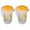 Heart Home Flower Printed Plastic Water & Juice Jug, Drinking Beverage Jug,with Lid for Daily Uses, 2.4 LTR- Pack of 2 (Orange)-HS42KUBMART25248