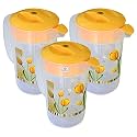 Heart Home Flower Printed Plastic Water &amp; Juice Jug, Drinking Beverage Jug,with Lid for Daily Uses, 2.4 LTR- Pack of 2 (Orange)-HS42KUBMART25248