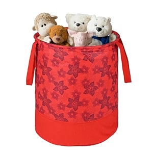 heart home foldable 45l toys organizer for kids room - soft toys storage bagbasketcontainer with handles  flower print - red