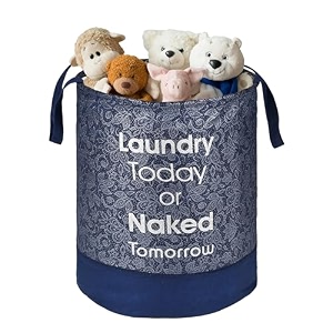 heart home foldable 45l toys organizer for kids room - soft toys storage bagbasketcontainer with handles  leaf print -blue