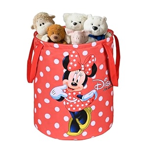 heart home foldable 45l toys organizer for kids room - soft toys storage bagbasketcontainer with handles  disney minnie dots - red
