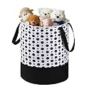 Heart Home Foldable 45L Toys Organizer for Kids Room - Soft Toys Storage Bag/Basket/Container with Handles | Polka Dots - Black &amp; White