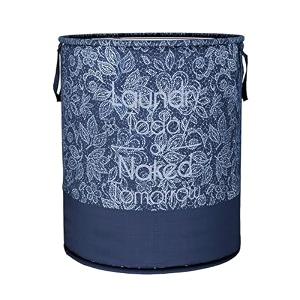 heart home foldable laundry basket for clothes  non-woven round laundry basket  washing clothes storage basket  toy storage organizer  45 ltr  flower-print  navy blue