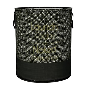 heart home foldable laundry basket for clothes  non-woven round laundry basket  washing clothes storage basket  toy storage organizer  45 ltr  golden dot  black
