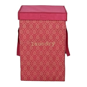 heart home foldable laundry basket for clothes  laundry bag with lid amp handle  cloth storage box for washing  toy storage organizer  75 ltr  golden print  maroon