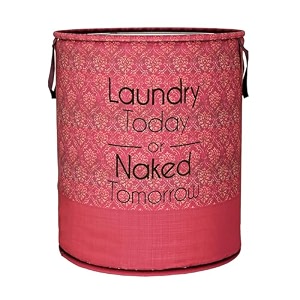 heart home foldable laundry basket for clothes  non-woven round laundry basket  washing clothes storage basket  toy storage organizer  45 ltr  golden-print  maroon