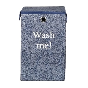 heart home foldable laundry basket for clothes  laundry bag with lid amp ring  cloth storage box for washing  toy storage organizer  75 ltr  flower print  navy blue