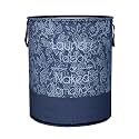 Heart Home Foldable Laundry Basket for Clothes | Non-Woven Round Laundry Basket | Washing Clothes Storage Basket | Toy Storage Organizer | 45 LTR | Flower-Print | Navy Blue