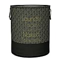 Heart Home Foldable Laundry Basket for Clothes | Non-Woven Round Laundry Basket | Washing Clothes Storage Basket | Toy Storage Organizer | 45 LTR | Golden Dot | Black