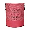 Heart Home Foldable Laundry Basket for Clothes | Non-Woven Round Laundry Basket | Washing Clothes Storage Basket | Toy Storage Organizer | 45 LTR | Golden-Print | Maroon