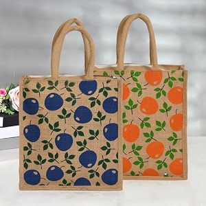 heart home jute reusable zipper grocery shopping bag with handle  plain daily utility bag  brown