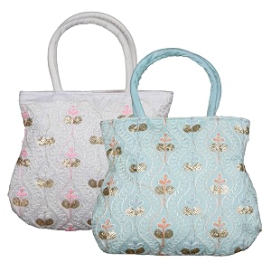 heart home hand bag - traditional silk wallet woman tote ladies purse curved shape embroidery handbag - pack of 2 multi