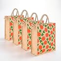 Heart Home 4 Pcs Grocery Bag/Shopper Bag with Strong Handles for Shopping/Grocery/Lunch | Lightweight/Reusable and Foldable | Fruits - Brown