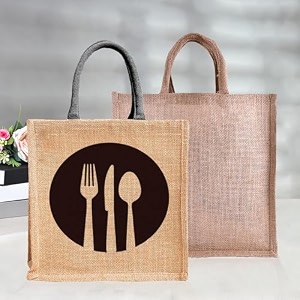 heart home jute reusable zipper grocery shopping bag with handle  plain daily utility bag  brown
