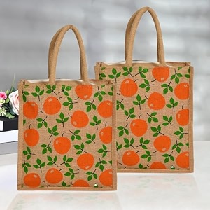 heart home jute reusable zipper grocery shopping bag with handle  plain daily utility bag  pack of 2  brown