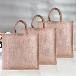 heart home jute reusable zipper grocery shopping bag with handle  plain daily utility bag  brown