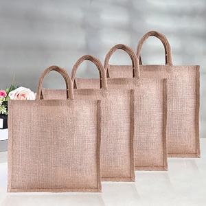 heart home jute reusable zipper grocery shopping bag with handle  plain daily utility bag  brown