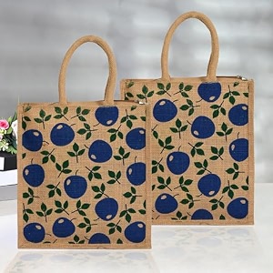 heart home jute reusable zipper grocery shopping bag with handle  plain daily utility bag  brown