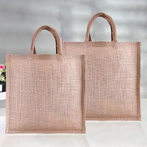 heart home jute reusable zipper grocery shopping bag with handle  plain daily utility bag  brown