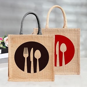 heart home jute reusable zipper grocery shopping bag with handle  plain daily utility bag  brown