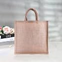Heart Home Jute Reusable Zipper Grocery Shopping Bag with Handle | Plain Daily Utility Bag | Brown