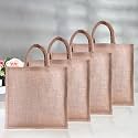 Heart Home Jute Reusable Zipper Grocery Shopping Bag with Handle | Plain Daily Utility Bag | Brown