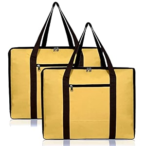 heart home lightweight foldable multipurpose storage bag cloth organiser travel bag with zippered closure and handle- pack of 2 yellow amp brown-hs43hearth26654