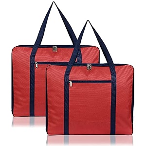 heart home lightweight foldable multipurpose storage bag cloth organiser travel bag with zippered closure and handle red-hs43hearth26640