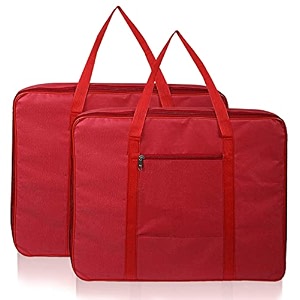 heart home lightweight foldable multipurpose storage bag cloth organiser travel bag with zippered closure and handle red-hs43hearth26640