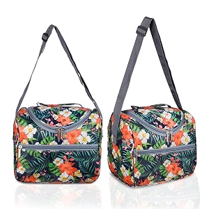 heart home pack of 2 thermal insulated lunch bag  waterproof tiffin cover with handle  front pocket tiffin bag for office  printed lunch bag for camping  gray