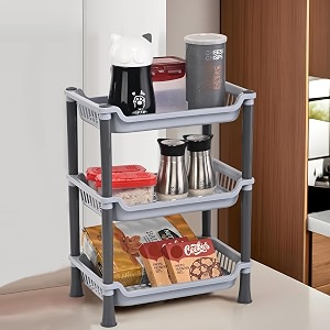 heart home multipurpose 3-tier collapsible plastic racks for kitchen storage  space-saving spice rack organizer - kitchen accessories for pantry oil stand amp countertop  light grey