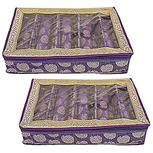 heart home multipurpose carry design laminated 5 rod bangle boxorganizercase with tranasparent top - pack of 2 purple-47hh067