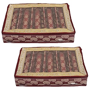 heart home multipurpose carry design laminated 5 rod bangle boxorganizercase with tranasparent top - pack of 2 maroon-47hh091