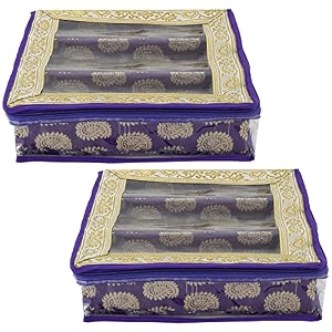 heart home multipurpose carry design laminated 3 rod bangle boxorganizercase with tranasparent top - pack of 2 purple-47hh059