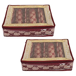 heart home multipurpose carry design laminated 3 rod bangle boxorganizercase with tranasparent top - pack of 2 maroon-47hh083
