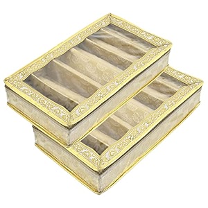 heart home multipurpose carry design laminated 6 rod bangle boxorganizercase with tranasparent top - pack of 2 gold-47hh047