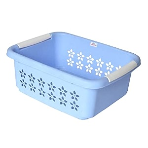 heart home multipurpose rectangle shape plastic storage basket for kitchen fruit basket office table storage organizer medium sky blue
